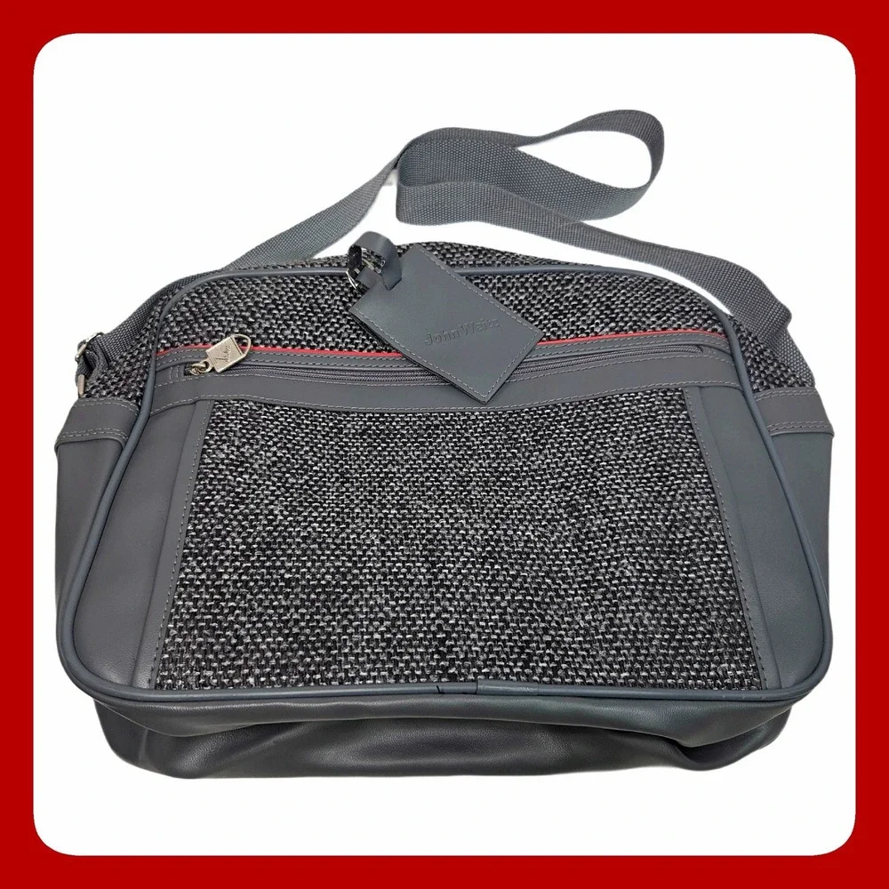 John Weitz Travelers Club Gray Tweed Mens Crossbody‎ Shoulder Strap Bag EUC